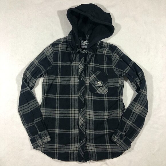 Lurking Class Top Womens Medium Flannel Button Front Shirt Hood Graphic Skull - Picture 2 of 16